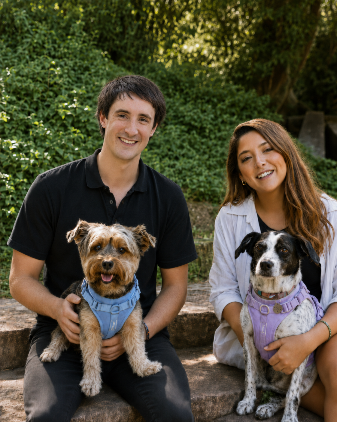 Matías e Isi, fundadores de Praws, con sus perros