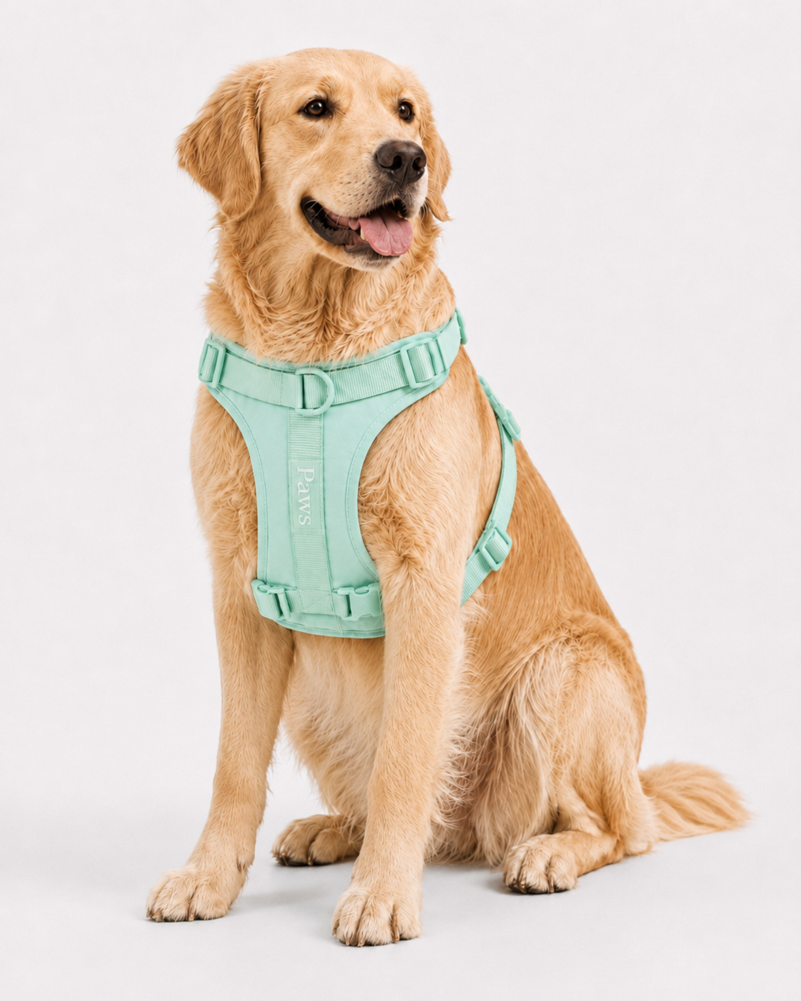 Arnés Praws Verde Agua - perro sentado 3/4