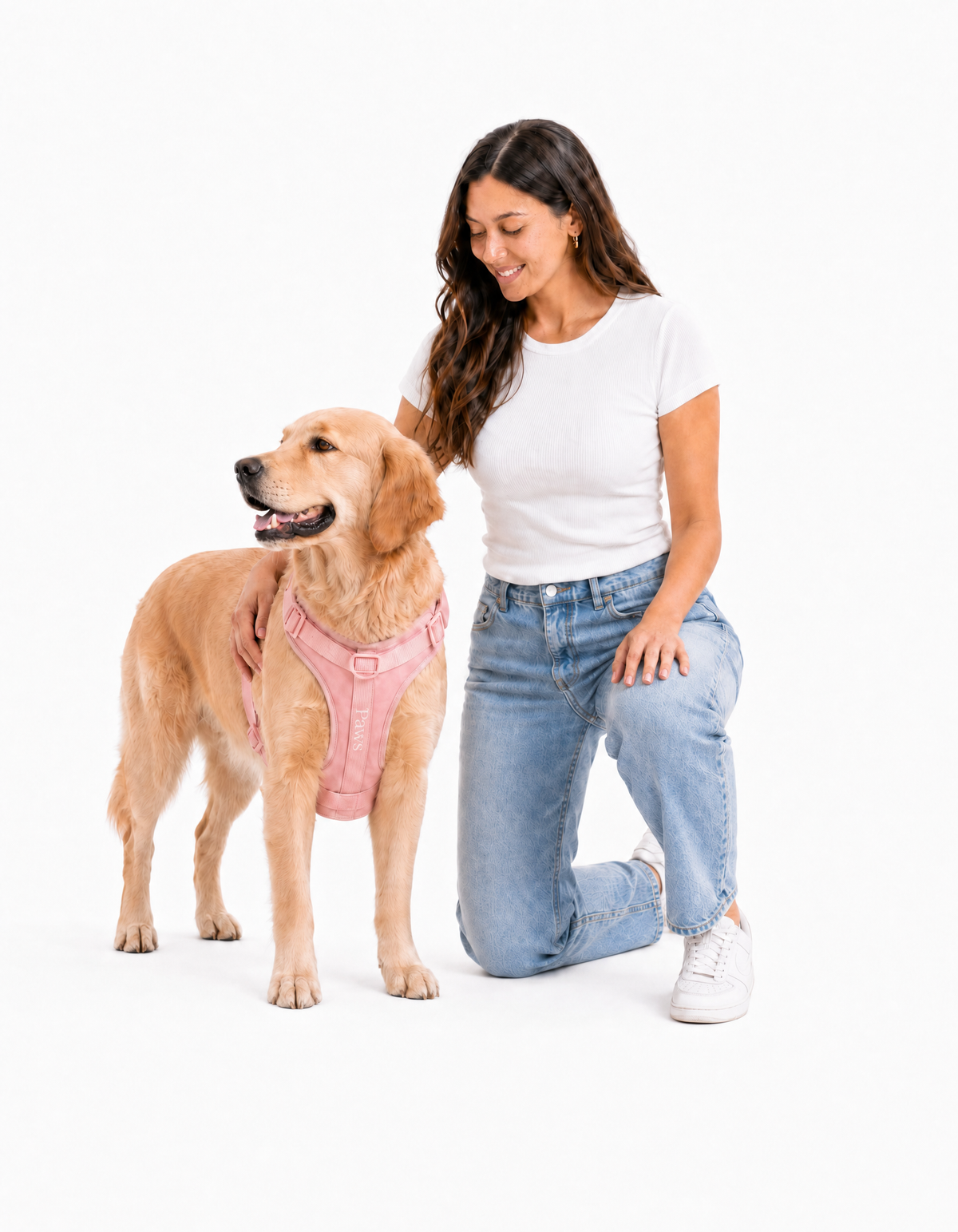 Arnés Praws Rosa - modelo y perro lifestyle