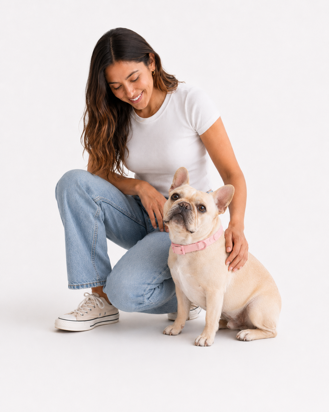 Collar Praws Rosa - modelo y perro lifestyle