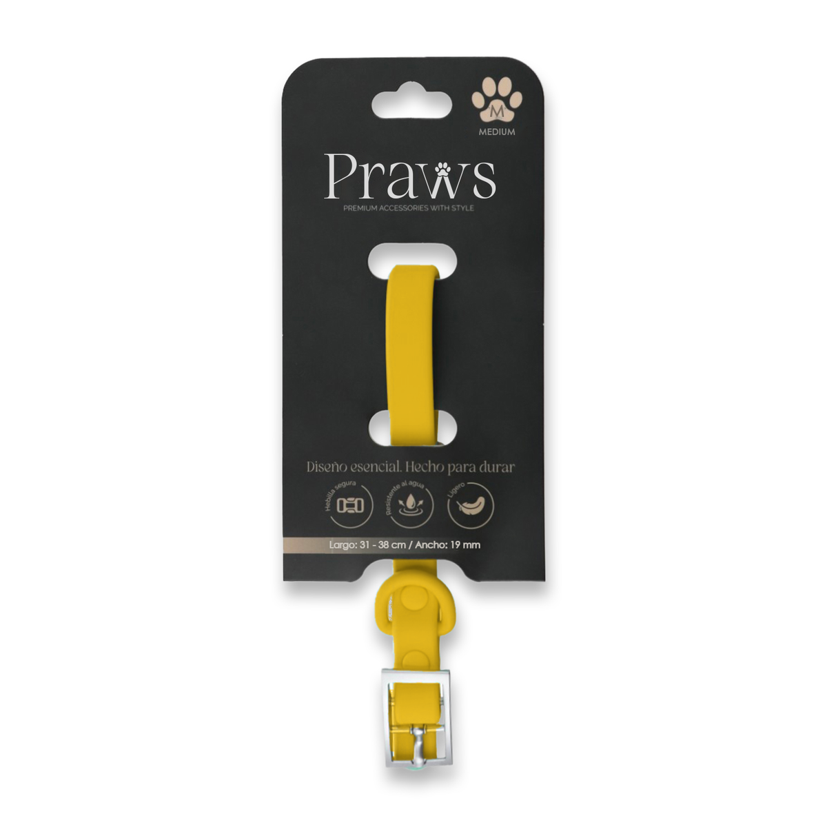 Collar Praws Amarillo con su empaque