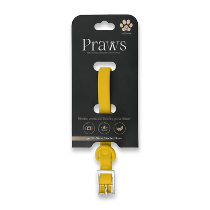 Collar Praws Amarillo con su empaque