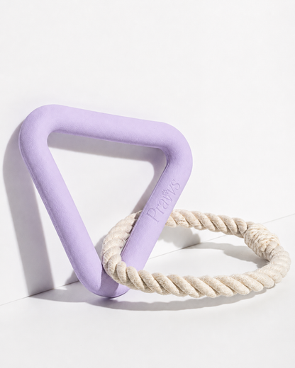 Triángulo Pulling Praws lila con cuerda de algodón, vista de producto