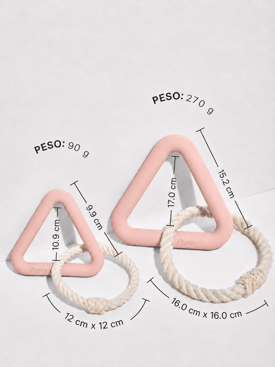 Medidas del Triángulo Pulling Praws rosa: talla S y talla M en centímetros